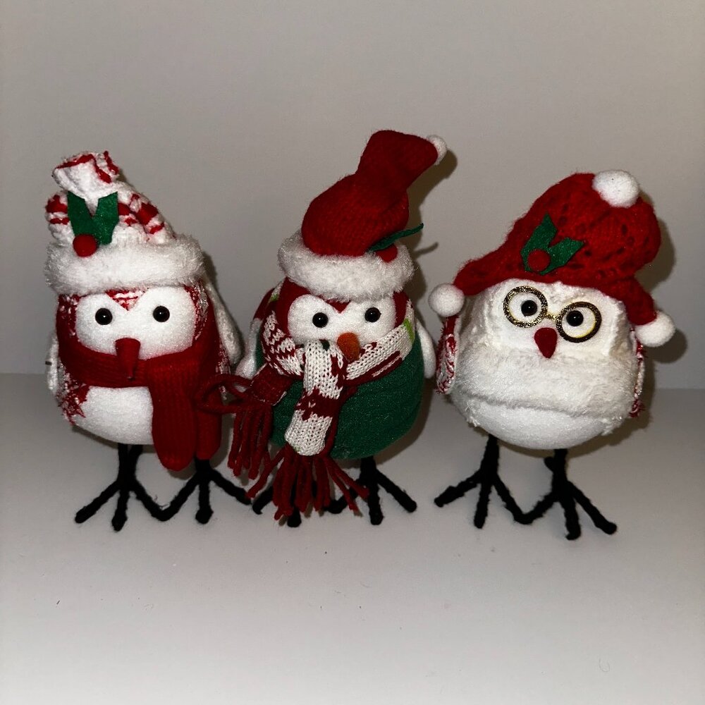 set of 3 WALMART "HOLIDAY TIME" FABRIC BIRDS 8" Christmas 2023